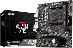 Материнская плата MSI A520M-A PRO <Socket AM4, AMD A520, 2xDDR4, 4xUSB 3.2 Gen1, DVI, HDMI, mATX>