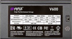 Блок питания HIPER HPA-600 <600W, (20+4+4+4) pin, (6+2) pin, 5xSATA, 2xMolex, 12 см, 80 Plus, кабель